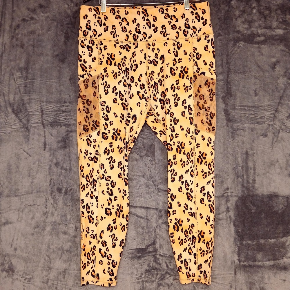 Fabletics Leggings Womens 1X Leopard PowerHold High Rise‎ Side Pockets Athletic